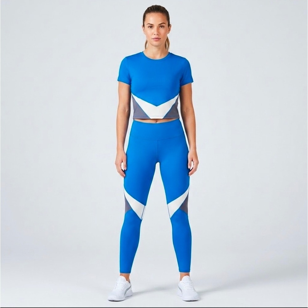 Fabletics Rita Legging Blue Colorblock Compression Training Pants Size Large New